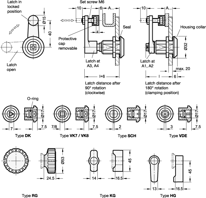 Rotary Clamping Latches Operation with socket or control elements  not lockable GN 516.1 sketch