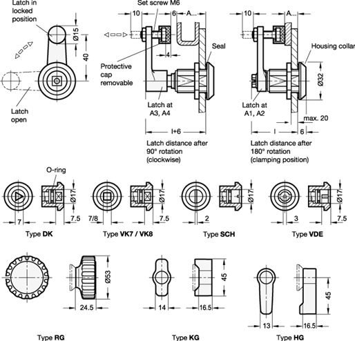 Rotary Clamping Latches Operation with socket or control elements  not lockable GN 516.1 sketch