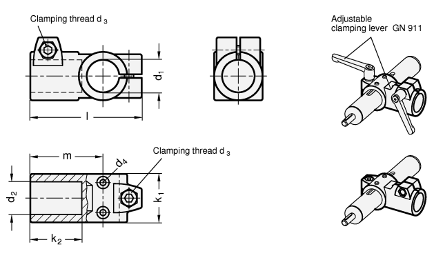 T Angle Linear Actuator Connectors GN 192.1 sketch