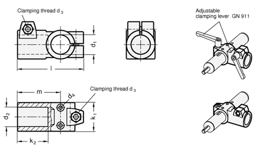 T Angle Linear Actuator Connectors GN 192.1 sketch