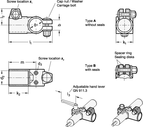 T Angle Linear Actuator Connectors GN 192.15 sketch