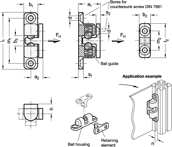 Stainless Steel Ball Catches GN 4490 sketch