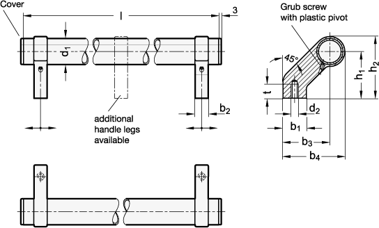 Tubular Handles aluminium  zinc die casting GN 333.2 sketch