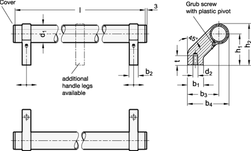 Tubular Handles aluminium  zinc die casting GN 333.2 sketch