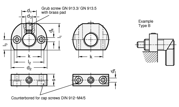 Mounting Blocks steel  blackened GN 612.1 sketch