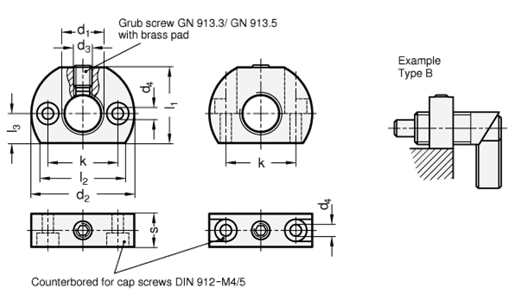 Mounting Blocks steel  blackened GN 612.1 sketch