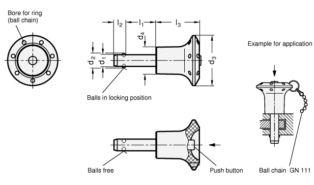 Stainless Steel Ball Lock Pins GN 113.5 sketch