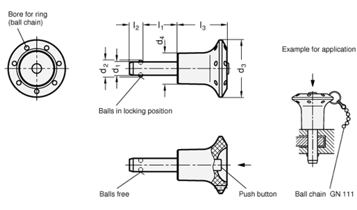 Stainless Steel Ball Lock Pins GN 113.5 sketch