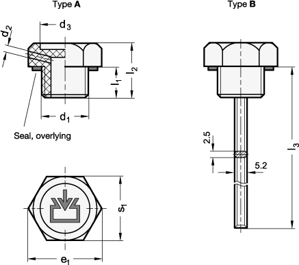 Threaded Plugs with  without dipstick GN 747 sketch