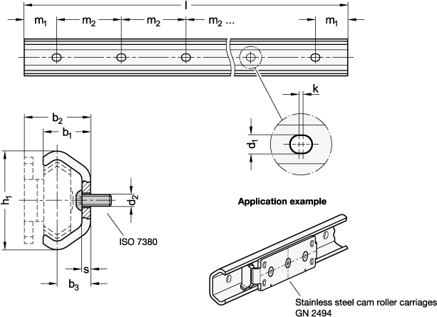 Stainless Steel Cam Roller Linear Guide Rails GN 2492 sketch