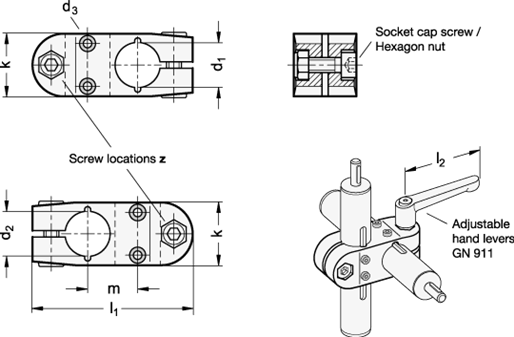 Two Way Linear Actuator Connectors GN 131.2 sketch