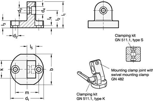 Base Plate Swivel Mounting Clamps GN 485 sketch