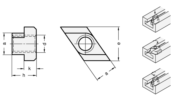 Rhombus T Nuts Steel  blackened GN 508.1 sketch