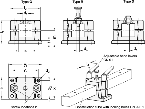 Flanged locking slide units GN 147.7 sketch