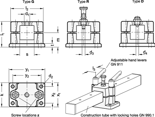 Flanged locking slide units GN 147.7 sketch