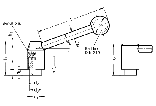 Safety Tension Levers with inner tread GN 312 sketch
