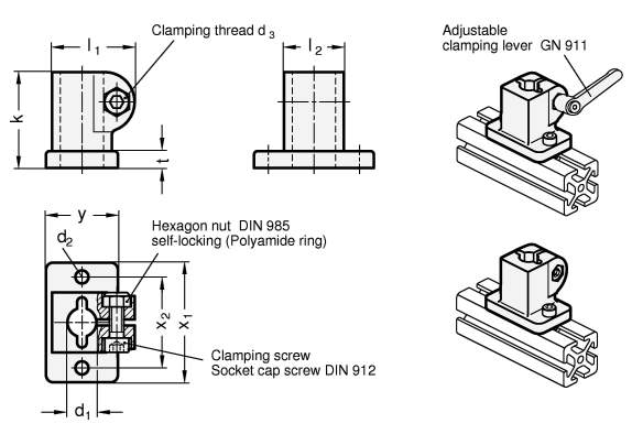 Stainless Steel Base Plate Connector Clamps GN 162.3 sketch