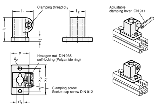 Stainless Steel Base Plate Connector Clamps GN 162.3 sketch