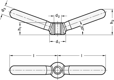 Stainless Steel Clamp Nuts with Double Lever matte shot blasted GN 99.8 sketch