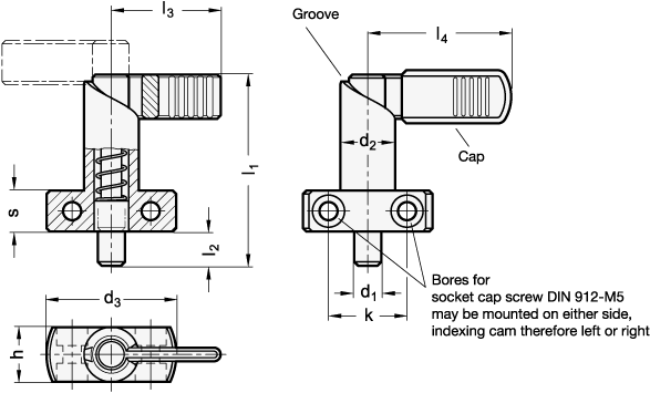 Cam Action Indexing Plungers Guide steel  blackened  GN 612.2 sketch