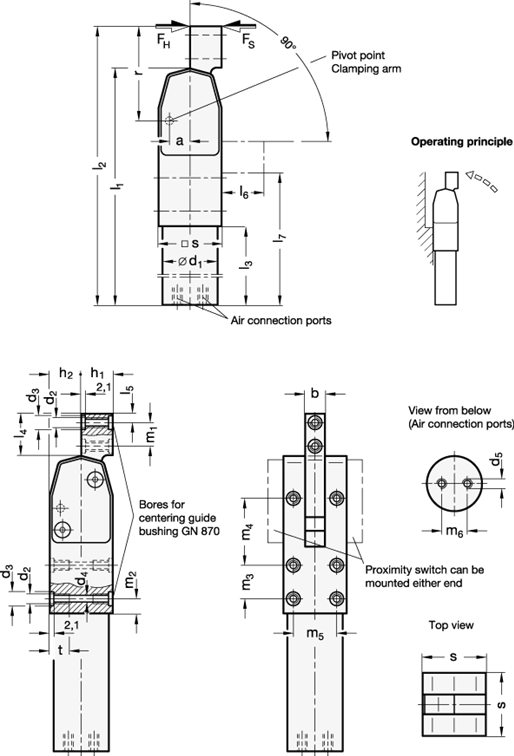 Power Clamps clamping arm vertical GN 865 sketch