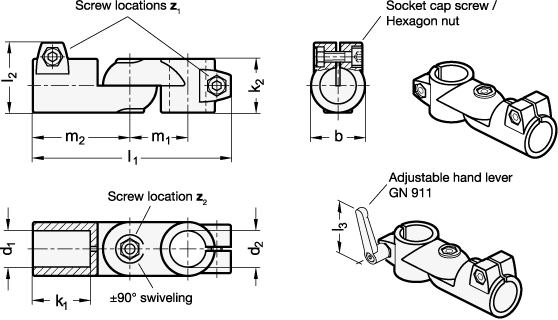 Swivel Clamp Connector Joints GN 284 sketch