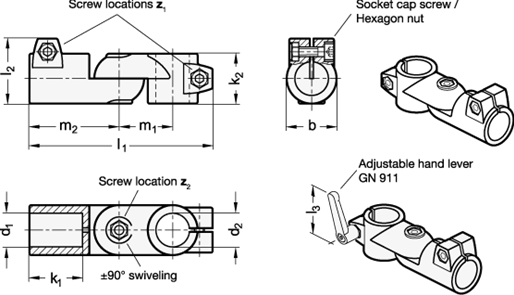 Swivel Clamp Connector Joints GN 284 sketch