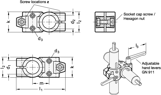 Two Way Linear Actuator Connectors GN 132.2 sketch