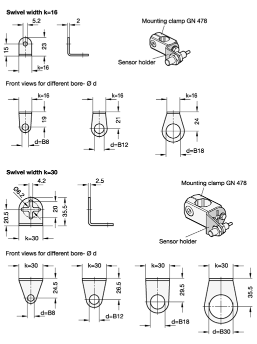 Stainless Steel Sensor Holders GN 479 sketch