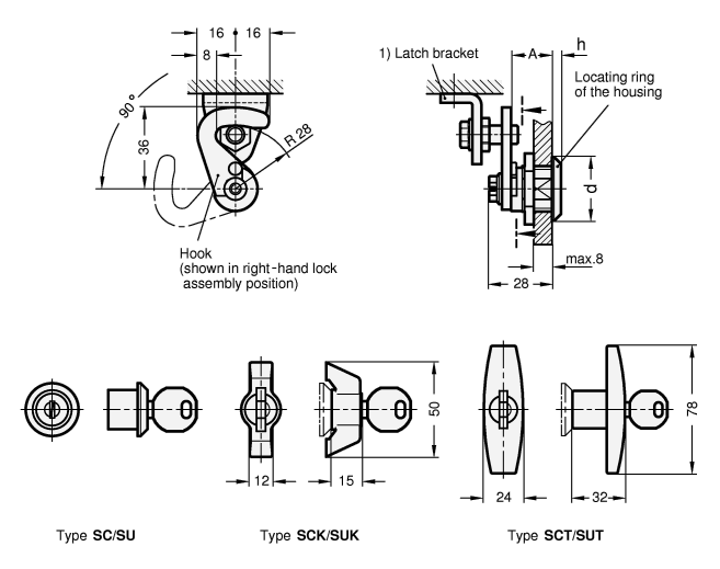 Hook Type Latches GN 115.8 sketch