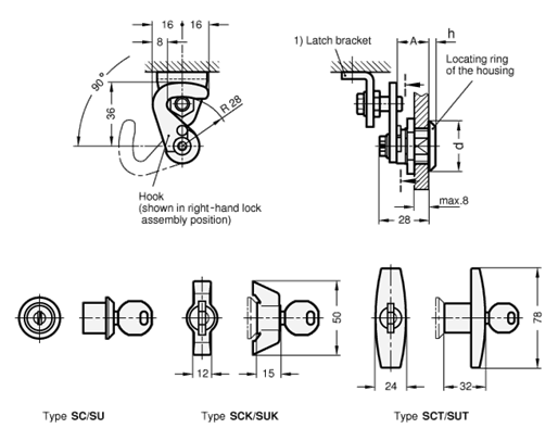 Hook Type Latches GN 115.8 sketch