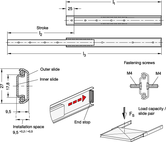 Telescopic Slides GN 1400 sketch