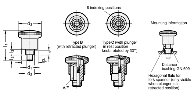 Mini Indexing Plungers steel  stainless steel GN 822 sketch