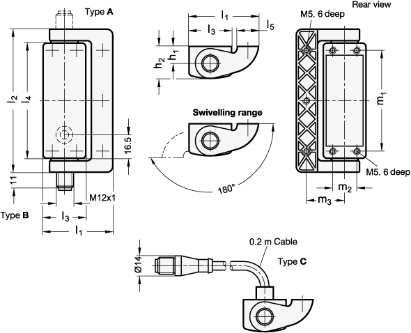 Hinges with Safety Switch with Connector Plug GN 139.1 sketch