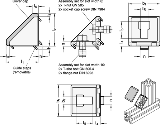 Angle Pieces for Profile Systems 30  40  45 GN 960 sketch