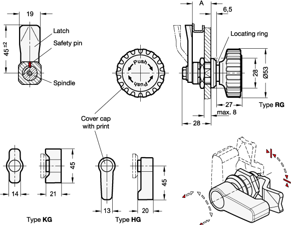 Latches with Safety Function GN 115.9 sketch