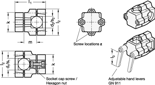 Two Way Connector Clamps GN 134 sketch