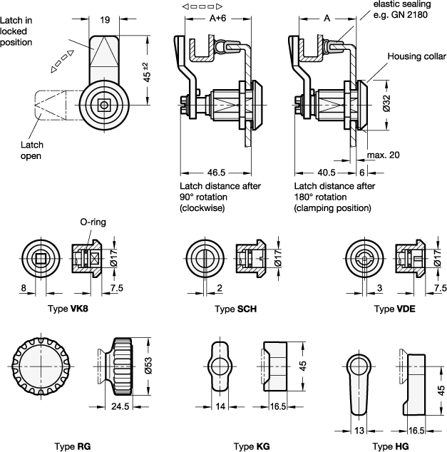 Stainless Steel Rotary Clamping Latches not lockable GN 516.5 sketch