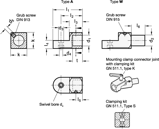 T Swivel Mounting Clamps GN 483 sketch