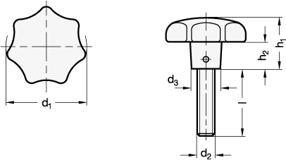 Star Knobs with threaded stud steel GN 6336.4 sketch
