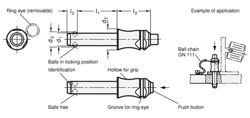 Stainless Steel Ball Lock Pins GN 113.4 sketch