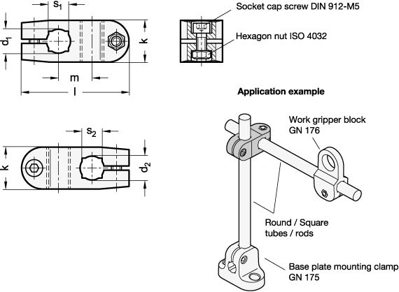 Two Way Mounting Clamps GN 174 sketch