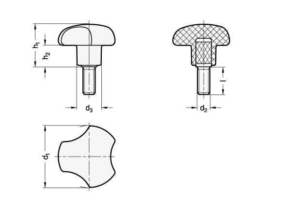 Three Lobed Knob Screws GN 5342 sketch