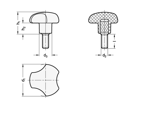 Three Lobed Knob Screws GN 5342 sketch