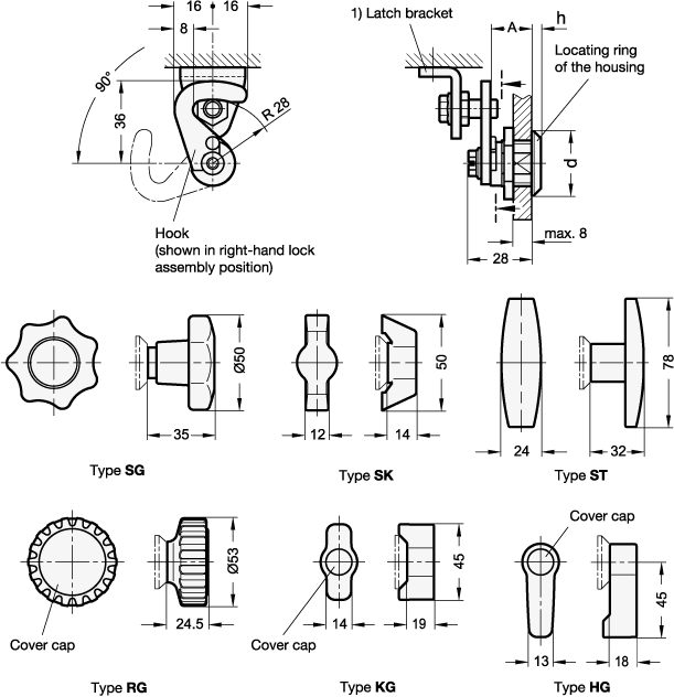 Hook Type Latches GN 115.8 sketch