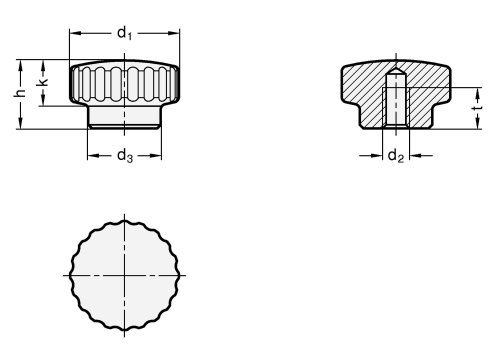 Stainless Steel Knurled Nuts AISI 304  matt shot blasted GN 536 sketch