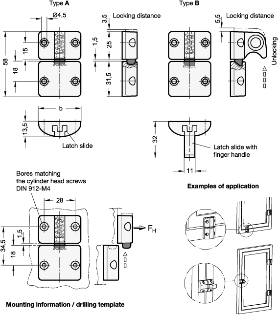 Spring Bolt Door Latches GN 449 sketch