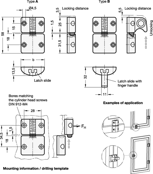 Spring Bolt Door Latches GN 449 sketch