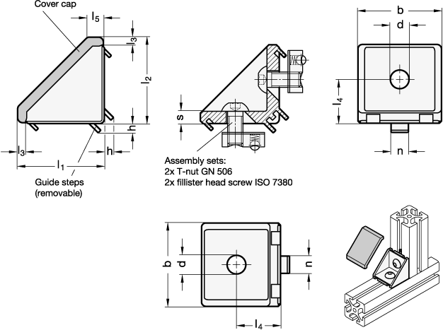 Angle Pieces for Profile Systems 30  40  GN 961 sketch