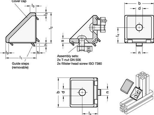 Angle Pieces for Profile Systems 30  40  GN 961 sketch